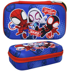 Licensed kids' hard pencil case with protective shell and zip closure featuring popular spiderman design