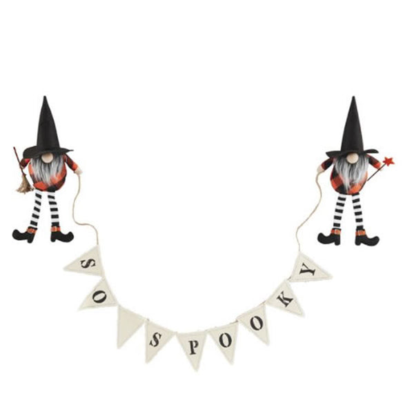 Mud Pie Halloween Gnome Witch 58" Long Banner & Shelf Sitter Garland – Festive Fall Mantel Decor
