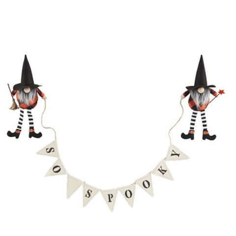 Mud Pie Halloween Gnome Witch 58" Long Banner & Shelf Sitter Garland – Festive Fall Mantel Decor