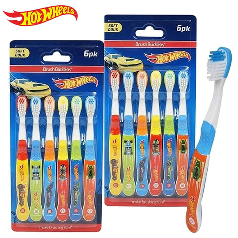 2 Pack of 6 (12 Count) Brushes Buddies Hot Wheels Toothbrush for Toddlers ,Soft Bristles for Kids - High - Speed Mom