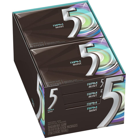 5 - Gum Sugar Free Chewing Gum (10 Pack of 15 Sticks) - High - Speed Mom