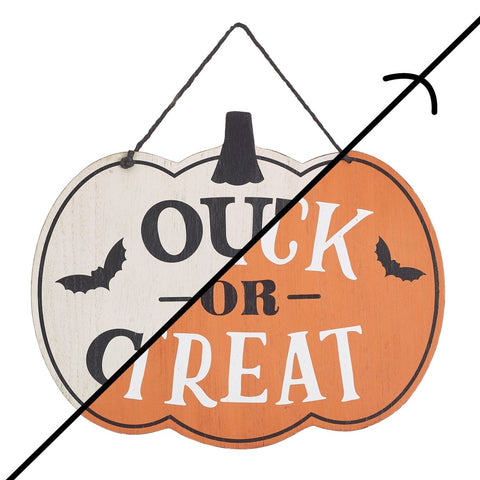 Burton + Burton Halloween Reversible Trick or Treat / Out of Candy Wooden Sign – Double-Sided Décor - High-Speed Mom