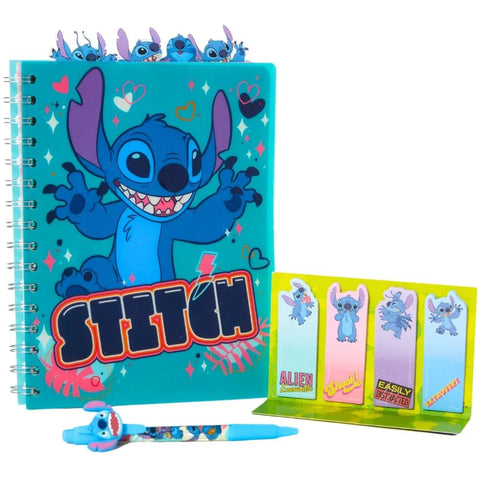 Disney Stitch stationery set with notebook, pen, and sticky notes for kids