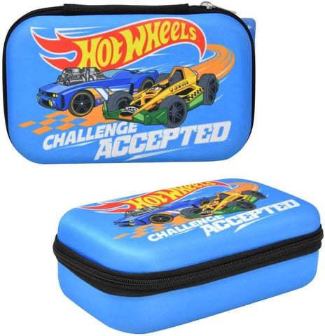 Hot Wheels Blue Hard EVA Pencil Case - Challenge Accepted |Innovative Designs - High-Speed Mom
