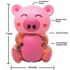 Juicy Chew Fruit Jelly with Animal Character Piggy Bank Jar (Exclusive Magnet Included) - High - Speed Mom