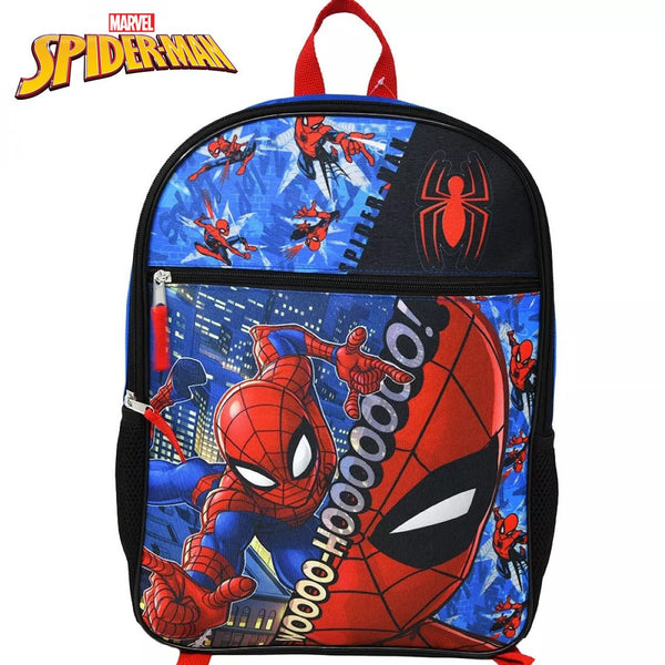 Marvel Spider - Man 16" Web - Swinging Backpack for Kids – Action Hero School Bag with Padded Straps & Front Pocket - High - Speed Mom