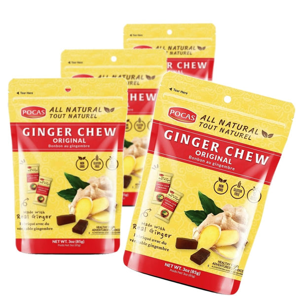 Pocas Ginger Chew Candy (Pack of 4) Original Flavor 3oz - High - Speed Mom