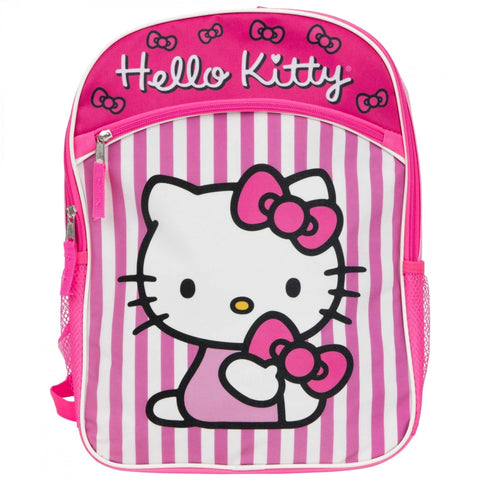 Sanrio 16" Pink Stripe Hello Kitty Backpack Front Zipper Pocket - High - Speed Mom